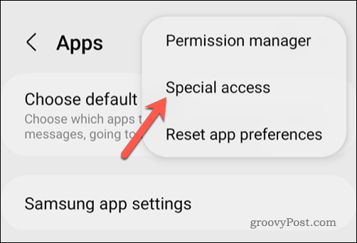 Otevření nabídky Speciální přístup v systému Android