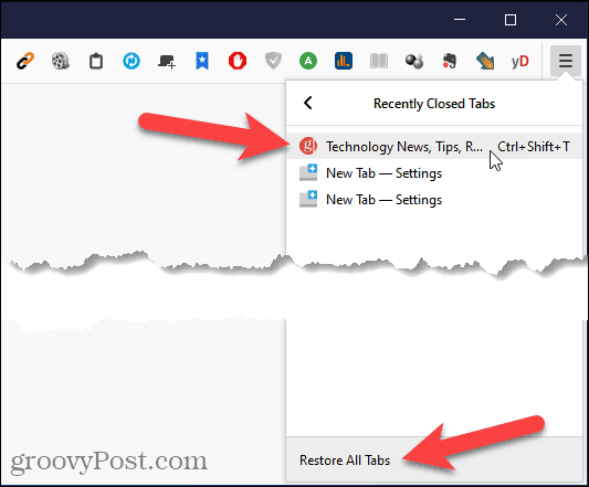 Znovu otevřete uzavřenou kartu ve Firefoxu