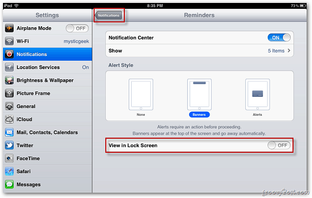 Apple iOS 5: Zakázat zobrazování oznámení na obrazovce uzamčení