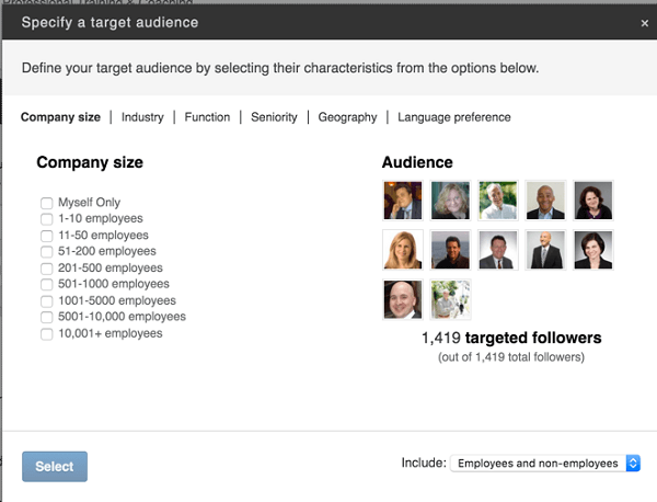 specifikovat cílové publikum pro odkaz na LinkedIn