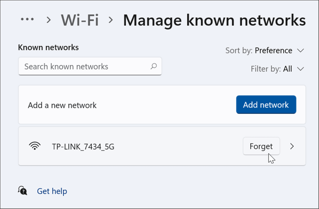 zapomeňte na wi-fi síť ve Windows 11