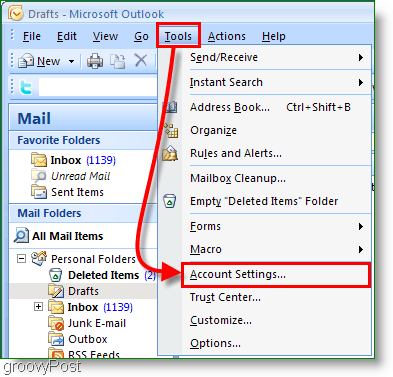 Screenshot kalendáře aplikace Outlook 2007 - nastavení účtu