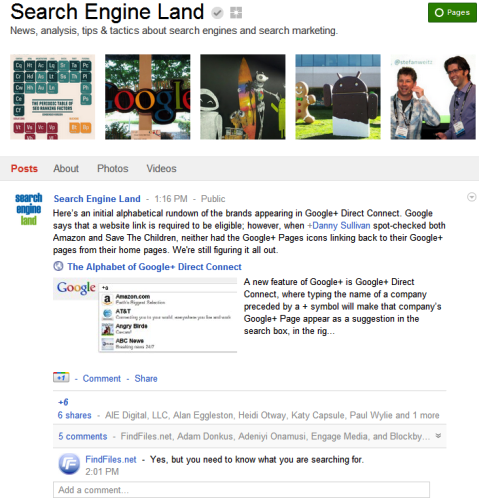 Stránky Google+ - Země vyhledávače