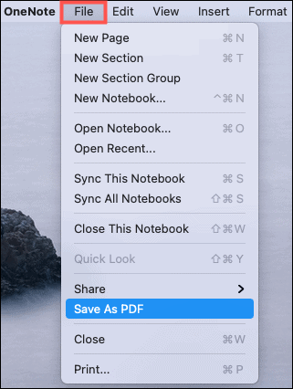 Uložit jako PDF OneNote Mac