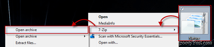 Kontextové menu systému Windows 7 pomocí 7-zipu