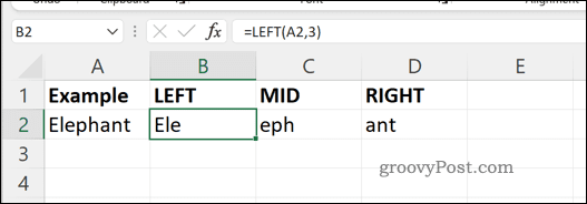 Příklad vzorců MID RIGHT a LEFT v Excelu