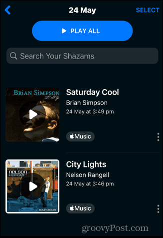 shazam auto shazam seznam rozpoznaných skladeb