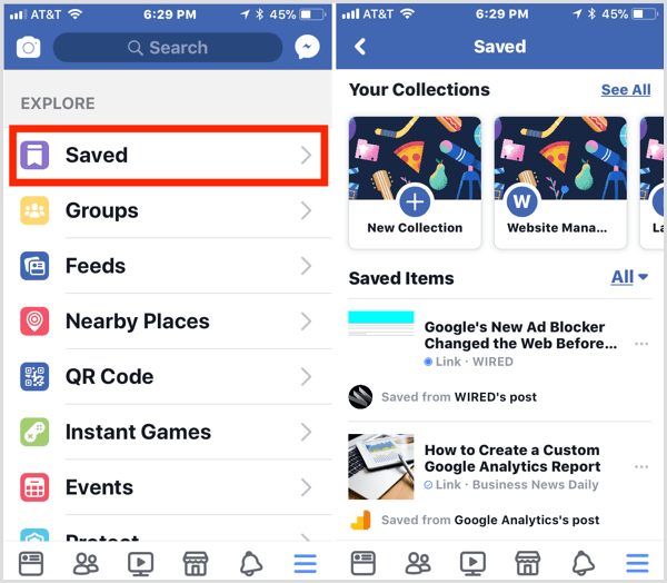 Facebook uložil položky v mobilu