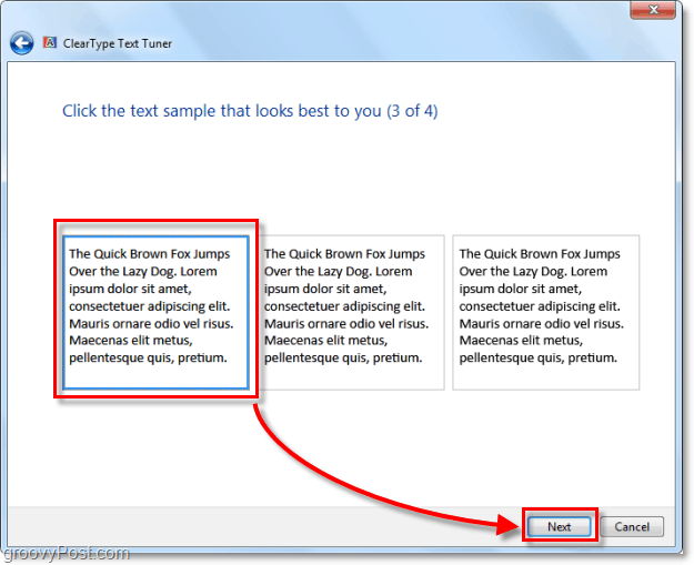 krok 3 kalibrace clearType v systému Windows 7