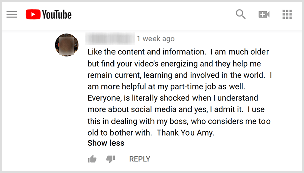 Amy Landino získala od publika pozitivní zpětnou vazbu o svém videoobsahu. Například uživatel komentuje, že její videa mi pomáhají zůstat aktuální, učit se a podílet se na světě. Jsem užitečnější i při práci na částečný úvazek.