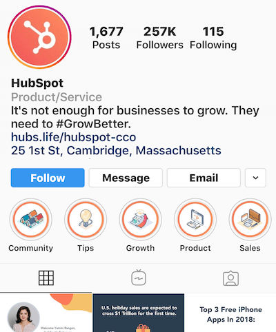 Instagram zdůrazňuje alba na profilu HubSpot