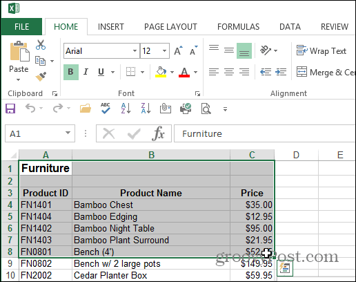 Vyberte Oblastní dokument Excel