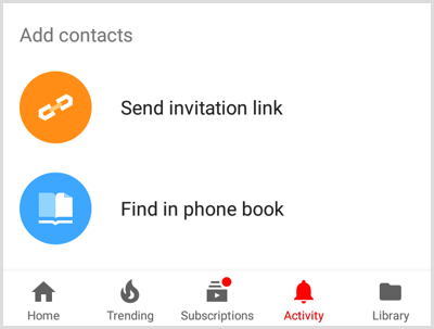 Možnosti Přidat kontakty na YouTube