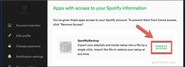 Odvolání přístupu SpotMyBackup k Spotify
