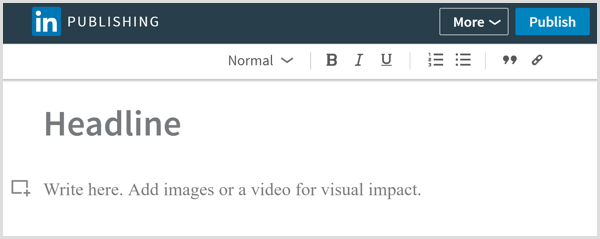 Vydavatelský nástroj LinkedIn pro psaní dlouhých článků