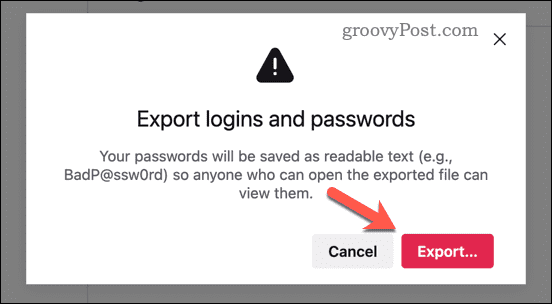 Potvrďte export přihlášení do Firefoxu