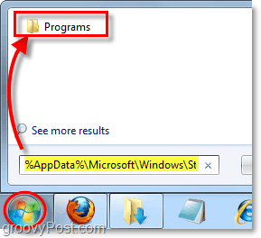přístup do složky nabídky Start z nabídky Start v systému Windows 7