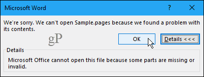 Dokument aplikace Word nelze otevřít v aplikaci Word