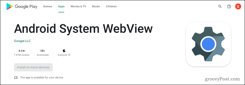 Android System WebView v Obchodě Google Play