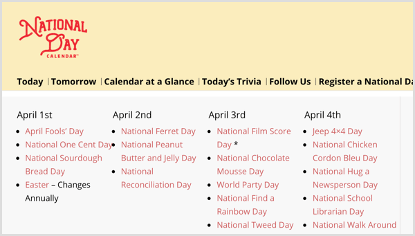 Kalendář národního dne