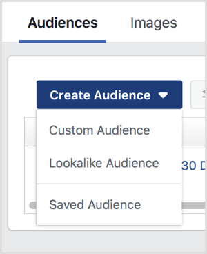 Na stránce Publikum na Facebooku vytvořte možnosti rozevírací nabídky Publikum