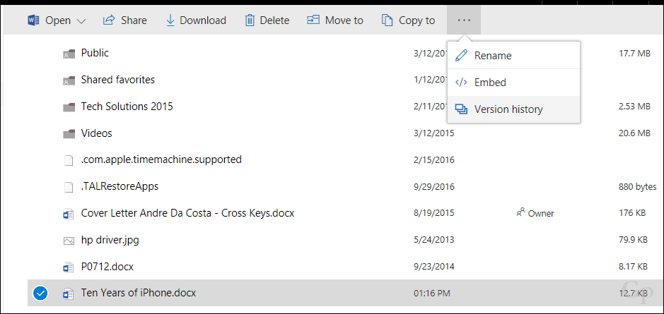 Obnovení předchozích verzí souborů v OneDrive
