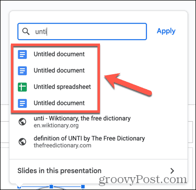 google slides odkaz na jiné dokumenty