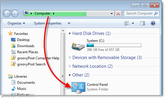 zobrazit ovládací panel z mého počítače v systému Windows 7