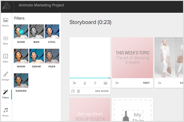 Animoto použít filtr na obrázek