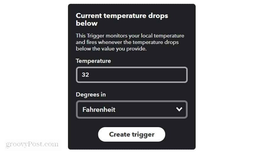 nastavení limitu teploty počasí v ifttt