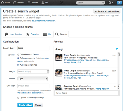 vytvořit widget pro vyhledávání na Twitteru