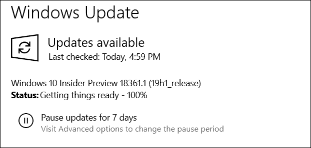 Windows 10 19H1 Náhled sestavení 18361