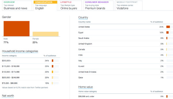 ukázka demografických údajů twitterového publika