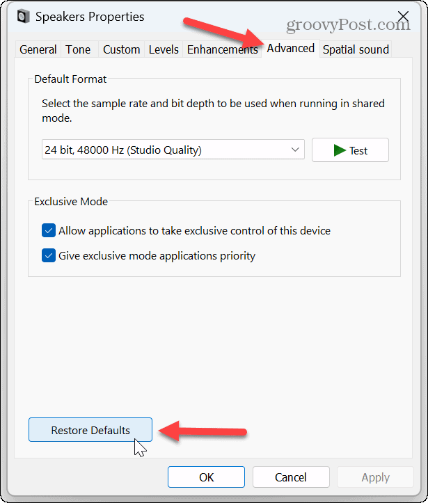 Obnovte nastavení zvuku v systému Windows 11
