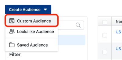 krok 1, jak vytvořit vlastní publikum na Facebooku