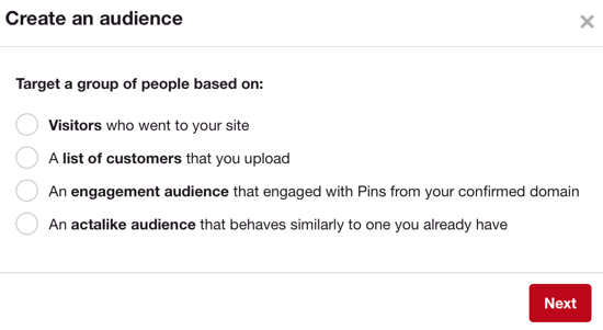 Publikum Pinterestu funguje podobně jako vlastní publikum Facebooku.