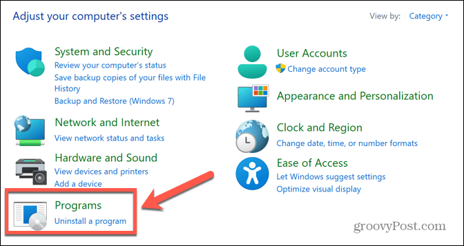 programy ovládacího panelu systému Windows