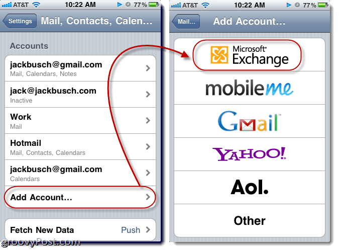 Přidání služby Hotmail Exchange ActiveSync do iPhone