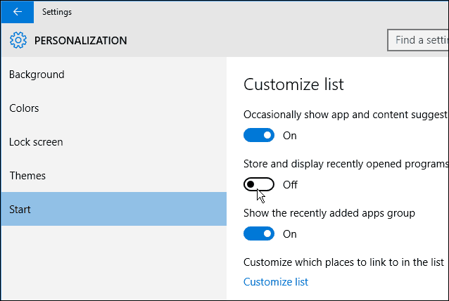 Windows 10: Odebrat položky ze seznamu nejčastěji používaných v nabídce Start