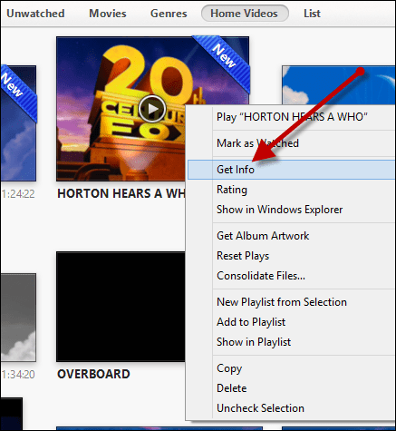 kliknutím na možnost získat informace můžete aktualizovat video v itunes