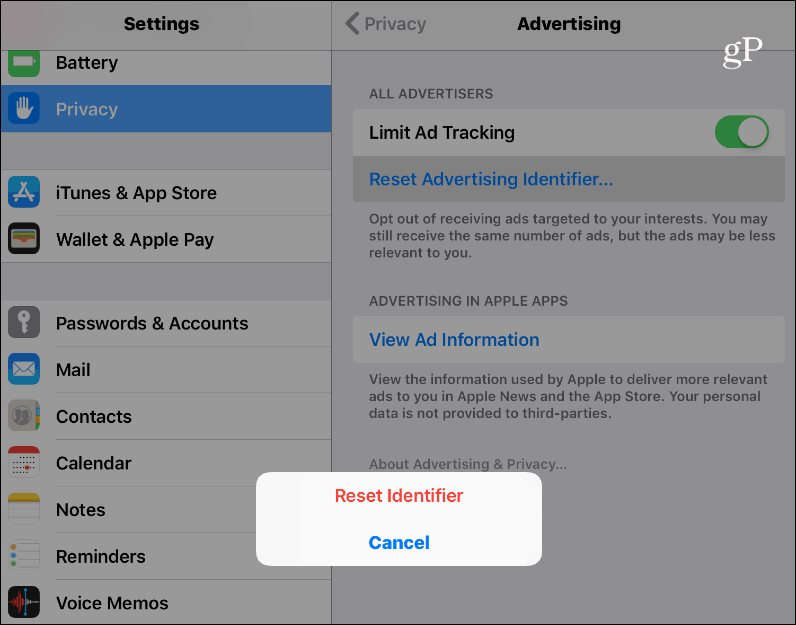 Obnovit ID reklamy iOS