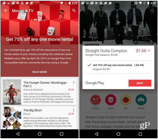 Filmy Google Play nabízejí 75% slevu na všechny půjčovny filmů