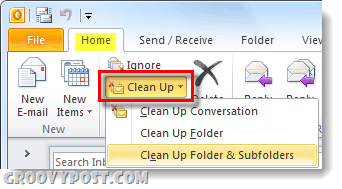vyčistit složku nebo konverzace v aplikaci Outlook 2010