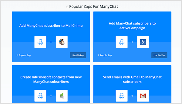 Molly Pitmann říká, že integrace společnosti Zapier vám umožňuje zaslat e-mailovou adresu, kterou uživatel zadá v Messengeru, na váš software pro automatizaci e-mailů.