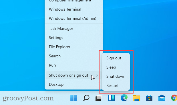 Žádná možnost Hibernace v nabídce Windows + X v systému Windows 11