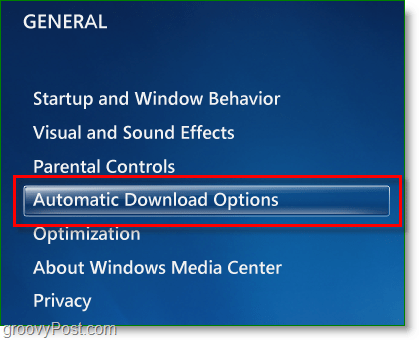 Windows 7 Media Center - klikněte na možnosti automatického stahování