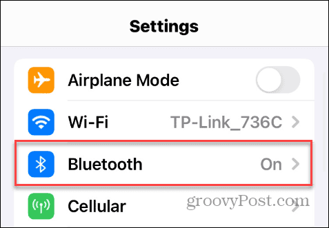 Možnost Bluetooth v Nastavení iOS