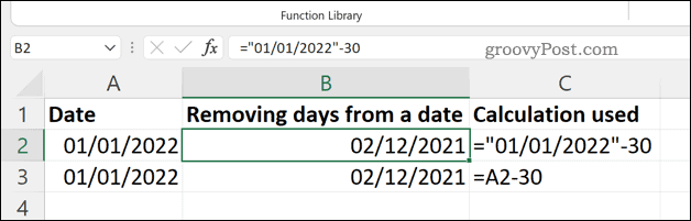 Odebrání dnů z data v Excelu