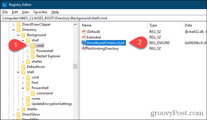 Přejmenovat hodnotu cmd HideBasedOnVelocityId v Editoru registru systému Windows