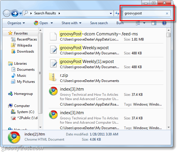 pokročilé vyhledávání v systému Windows 7